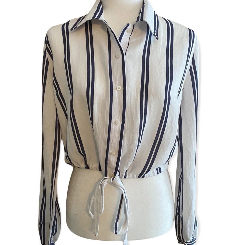 Brandy Melville J. Galt • Striped Crop Cinch Tie Waist Blouse